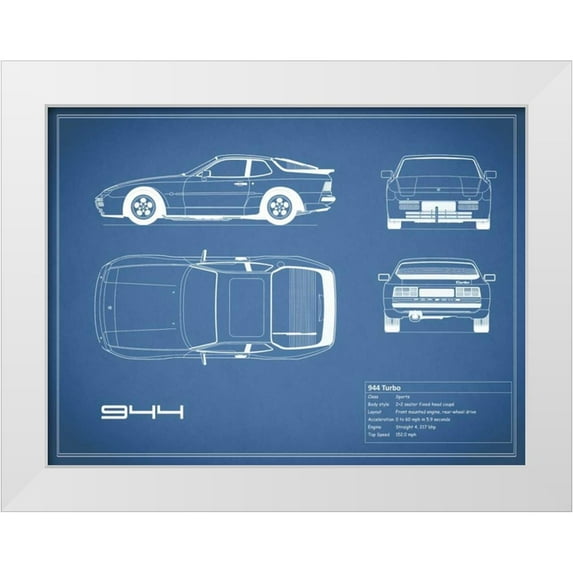 Rogan, Mark 24x19 White Modern Wood Framed Museum Art Print Titled - Porsche 944 Turbo-Blue