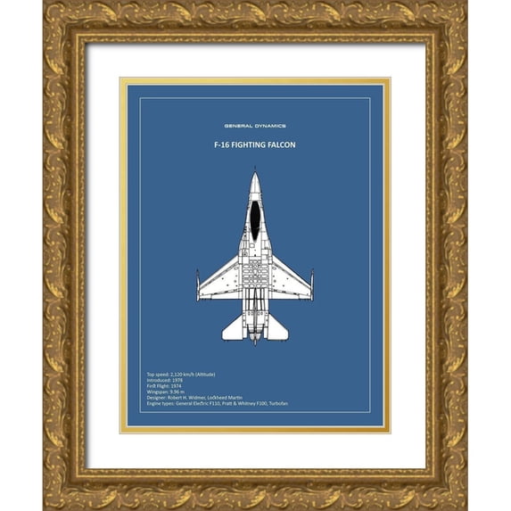 Rogan, Mark 25x32 Gold Ornate Wood Framed with Double Matting Museum Art Print Titled - BP F-16 Fighting Falcon