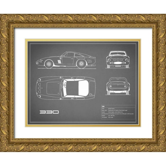 Rogan, Mark 32x25 Gold Ornate Wood Framed with Double Matting Museum Art Print Titled - Ferrari 330-Grey
