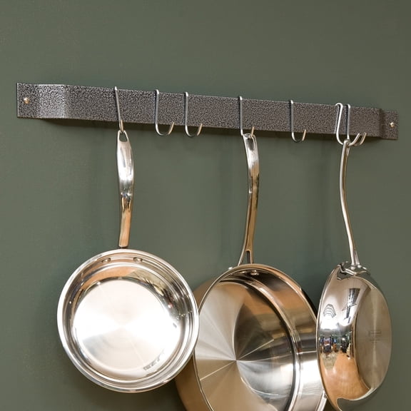 Rogar 30” Wall Mount Bar Rack Hammered Steel / Chrome