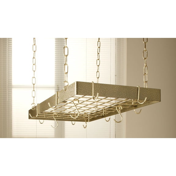Rogar Gourmet Rectangle Pot Rack Hammered Bronze / Brass