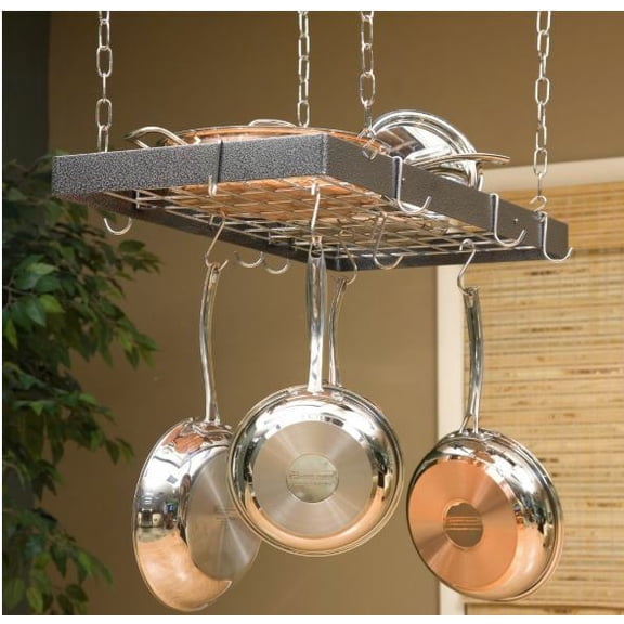 Rogar Gourmet Rectangle Pot Racks - Copper, Black or Hammered Steel Finish