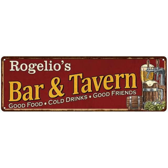 Rogelio's Bar and Tavern Red Chic Sign Man Cave Décor Gift 8x24 108240002435