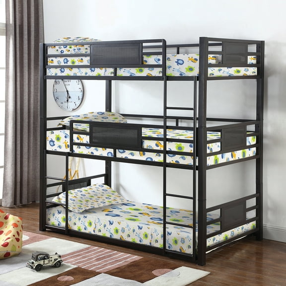 Rogen Twin Triple Bunk Bed Dark Bronze