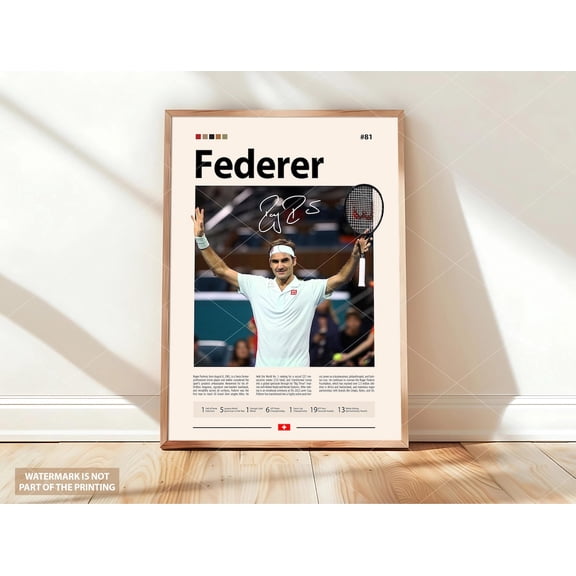 Roger Federer Art Tennis Player Wall Art Athlete Print Minimalist Decor Tennis Lover Gift, Unframed Poster