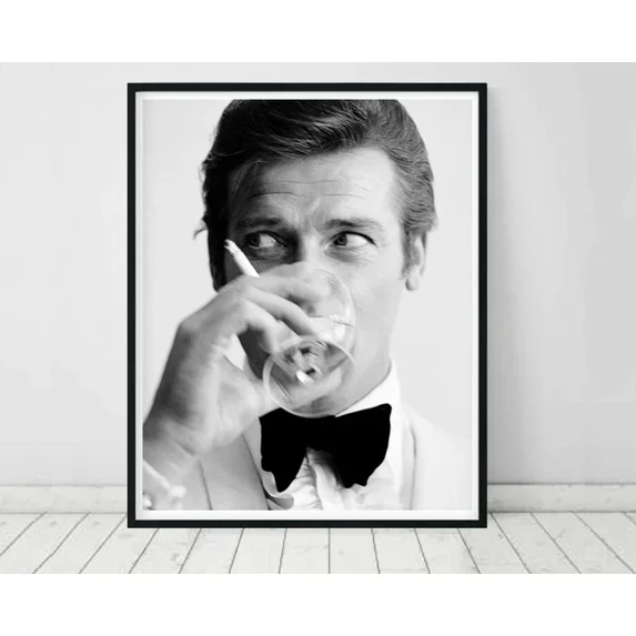 Roger Moore Shaken, Not Stirred Vintage Retro Celebrities Poster Art Print UNFRAMED POSTER