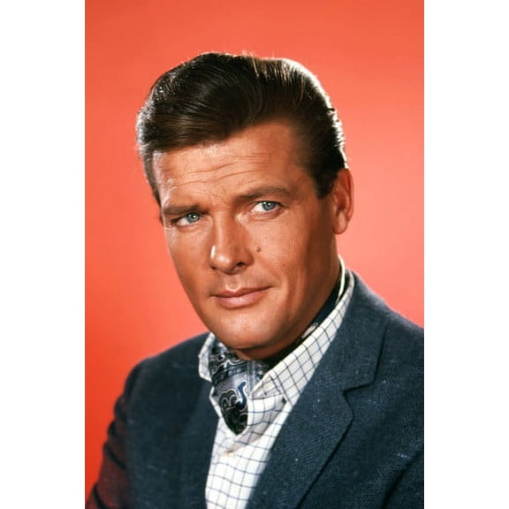 Roger Moore The Saint 24X36 Poster Studio Portrait As Simon Templar Red Backdrop