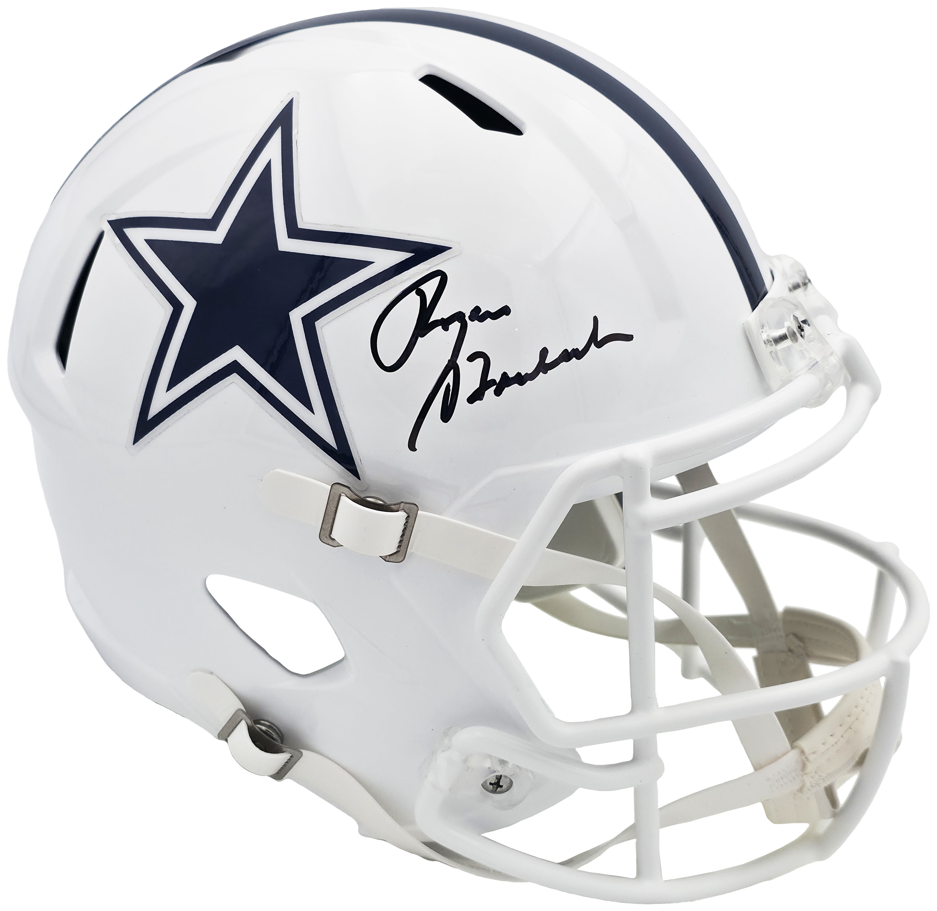 Roger Staubach Autographed Dallas Cowboys 2022 Alternate White Full Size Speed Replica Helmet Beckett BAS Witness 238804