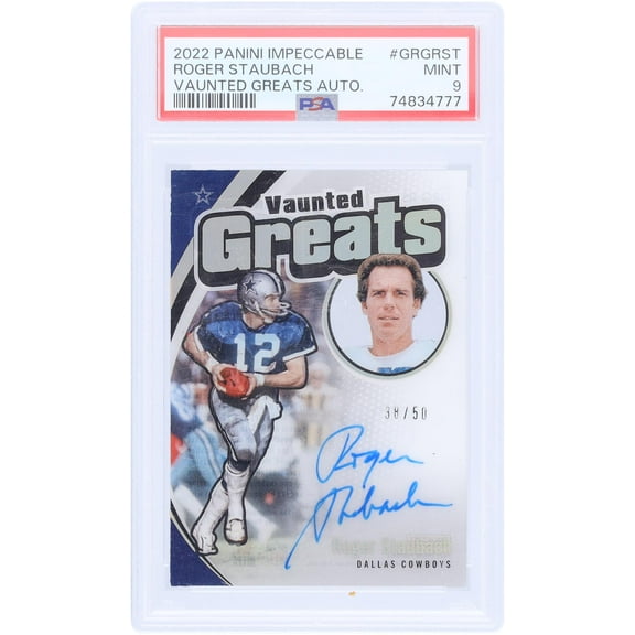 Roger Staubach Dallas Cowboys Autographed 2022 Panini Impeccable Vaunted Greats #GRG-RST #38/50 PSA Authenticated 9 Card - Fanatics Authentic Certified