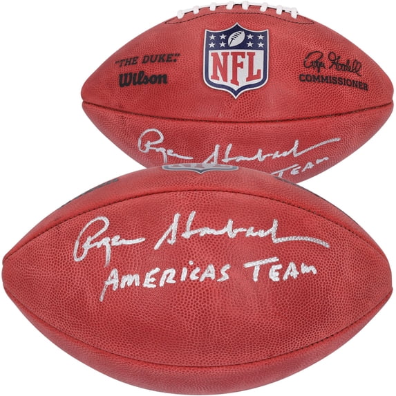 Roger Staubach Dallas Cowboys Autographed Duke Full Color Football with "America's Team" Inscription - Fanatics Authentic Certified