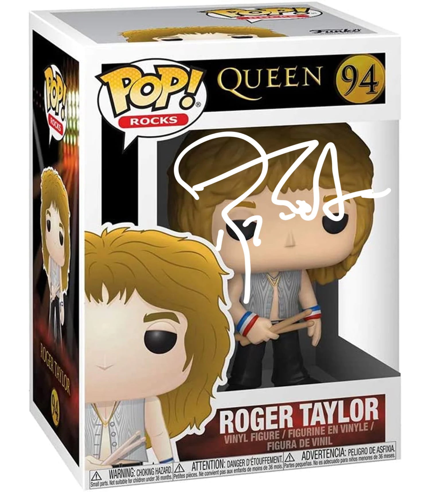 Roger Taylor Queen 94 Facsimile Signed Reprint Laser Autographed Funko POP Rocks Figurine with Protector Case
