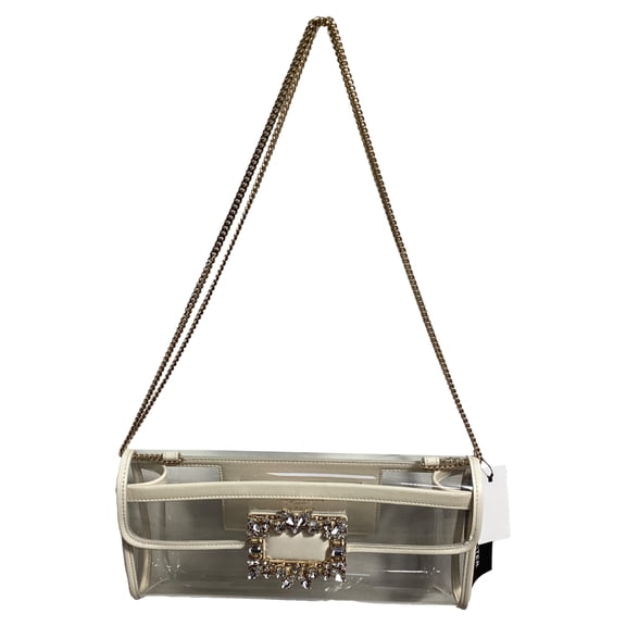 Roger Vivier Crystal Buckle Clutch Bag in White PVC
