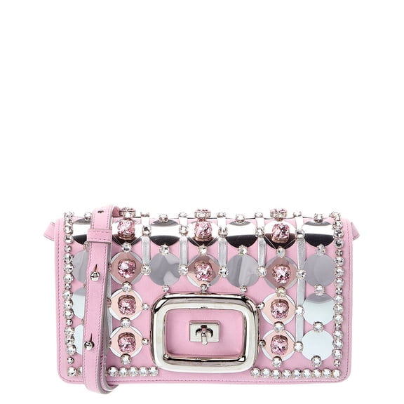 Roger Vivier Logo Leather & Suede Shoulder Bag, Pink