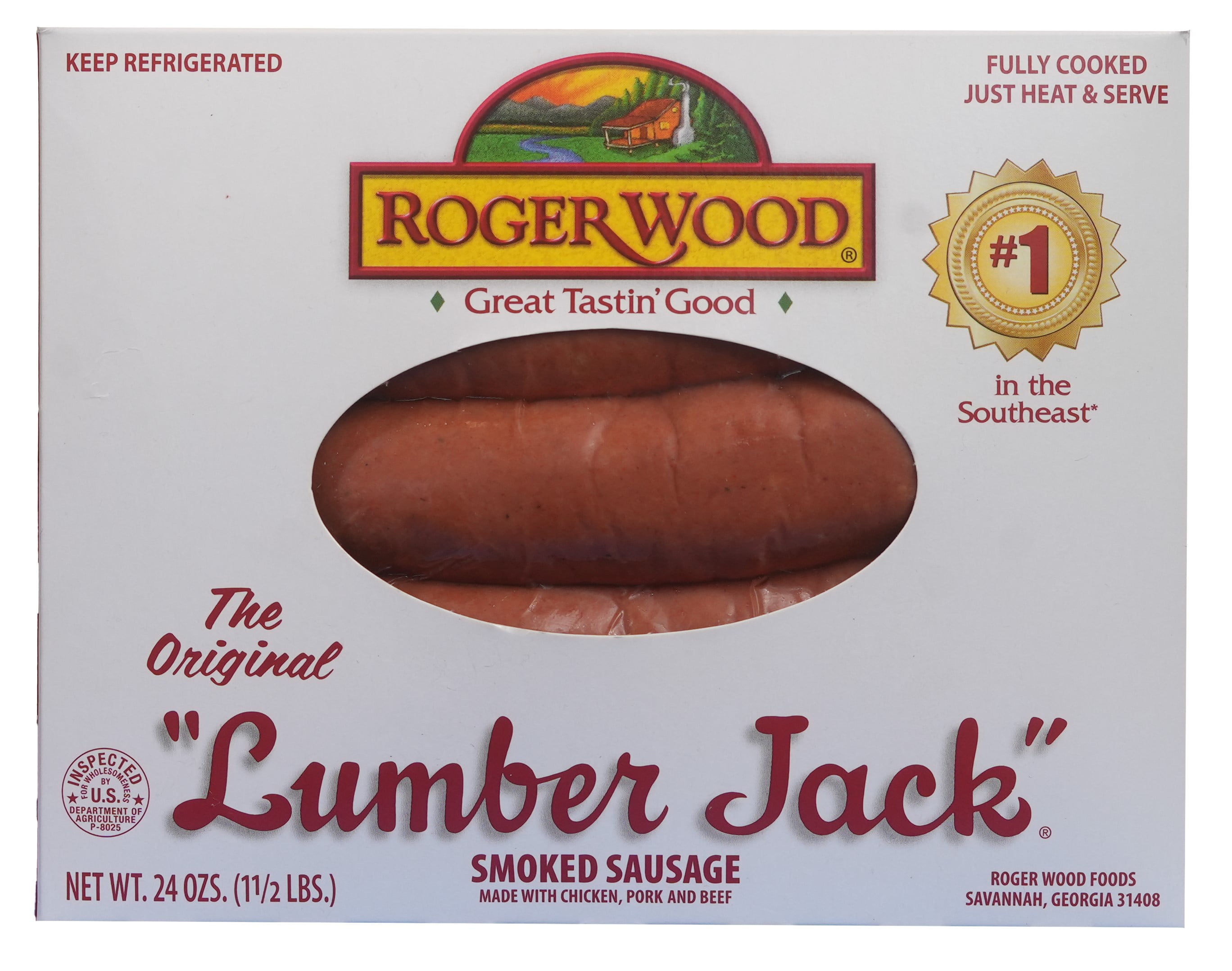 Roger Wood Lumber Jack Smoked Sausage (24 oz, Fully Cooked, Refrigerated) - Chicken, Pork & Beef