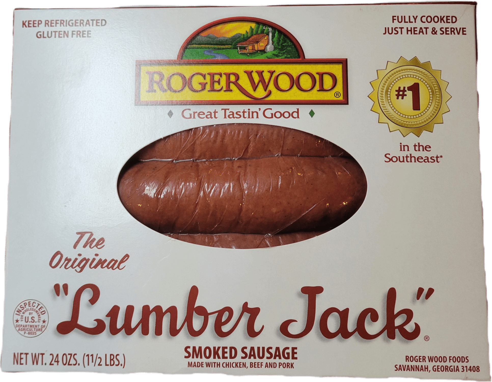 Roger Wood Lumber Jack Smoked Sausage (24 oz, Fully Cooked, Refrigerated) - Chicken, Pork & Beef
