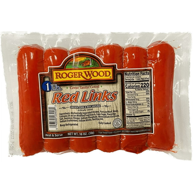 Roger Wood Red Link Sausage, 16 oz, 6 Count Box