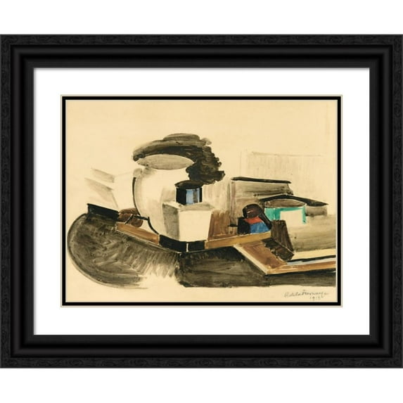Roger de La Fresnaye 18x14 Black Ornate Wood Framed Double Matted Museum Art Print Titled - Still Life at the Pipe (1913)