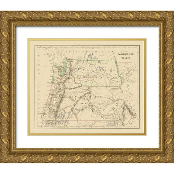 Rogers 18x15 Gold Ornate Wood Framed with Double Matting Museum Art Print Titled - Washington, Oregon Territories - Rogers 1857