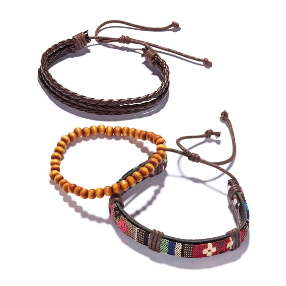 Rogue Accessories Men's 3-Pc. Bracelet Set (One Size Fits All, Red/Brown)