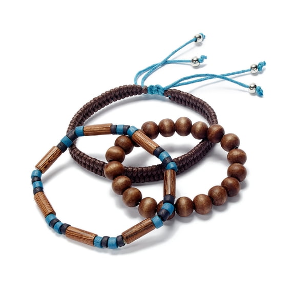 Rogue Accessories Mens 3-Pc. Sandpoint Bracelets (One Size Fits All, Brown/Teal)