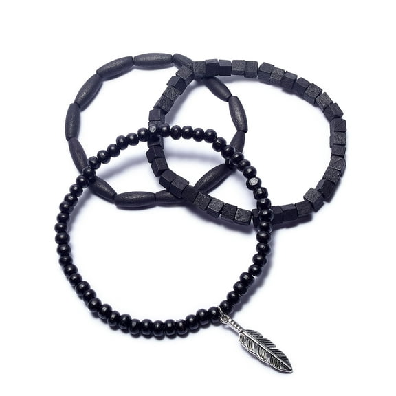 Rogue Accessories Mens 3 Pc Stretch Bracelet, Black, One Size