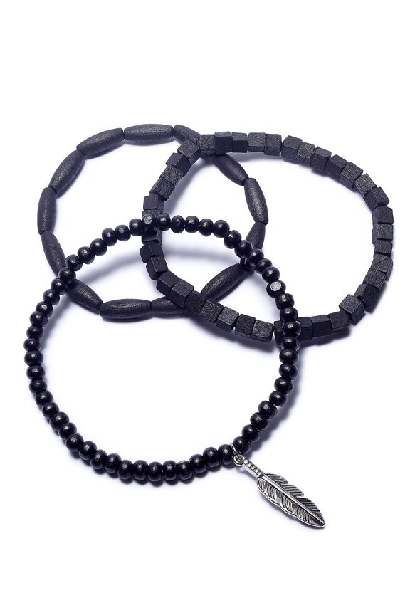 Mens 3 Pc Stretch Bracelet, Black, One Size
