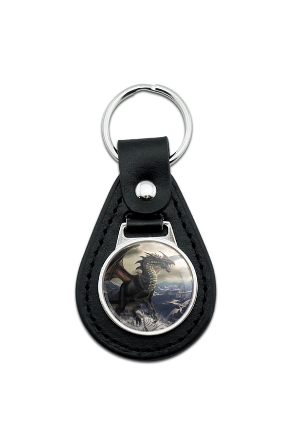 Rogue Dragon Winter Mountain Top Black Leather Keychain