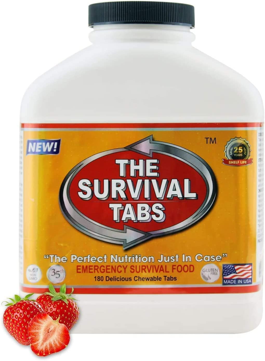 Rogue Emergency Survival Ration Gluten-Free, Non-GMO The Survival Tabs 25 Years Shelf Life (180 Tablets/Black Bottle/Strawberry)
