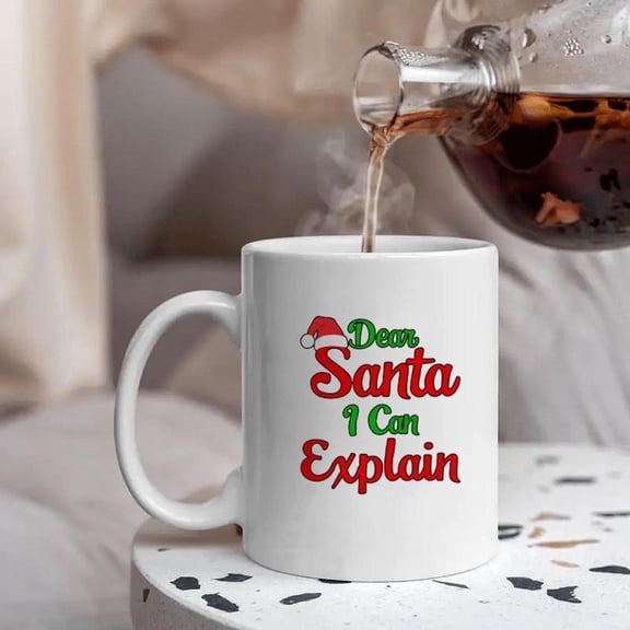 Rogue River Tactical Dear Santa I Can Explain Novelty Christmas Coffee Mug Insulated Cup with Red Green Lettering Santa Hat Design Dishwasher Holiday