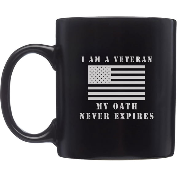 Rogue River Tactical Military Veteran Coffee Mug USA Flag American I Am A Veteran My Oath Never Expires Novelty Cup Gift For Military Veteran USA Flag