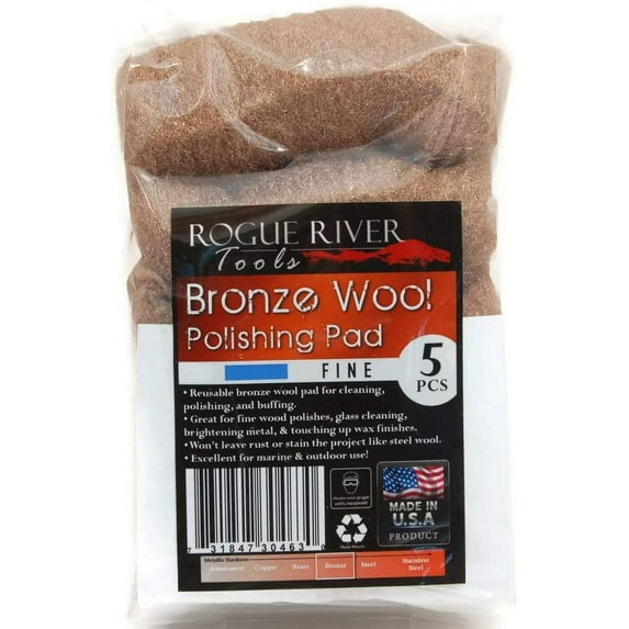 Rogue River Tools Bronze Wool Pads - FINE 5pc CHOOSE GRADE! Marine, Glass, Wood, IndustrialSoft Touch, No Rust! Made in the USA