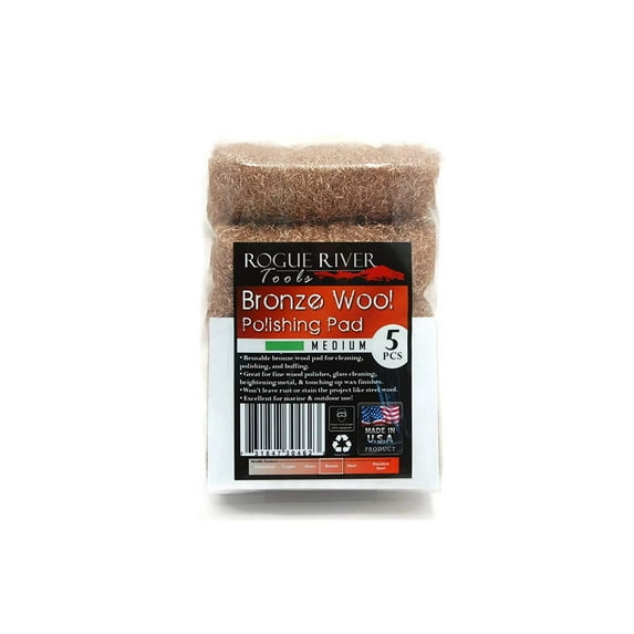 Rogue River Tools Bronze Wool Pads - MEDIUM 5pc CHOOSE GRADE! Marine, Glass, Wood, IndustrialSoft Touch, No Rust! Made in the USA