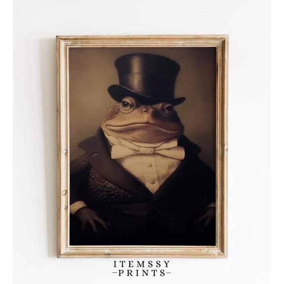 Rogue Victorian Portrait Dark Academia Decor Vintage Animal Wall Art Victorian Frog Artwork Rustic in a Suit One, Unframed Paper Print