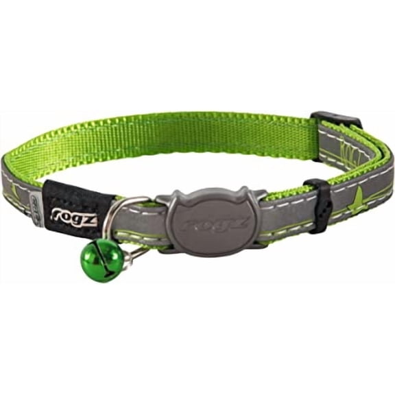 Rogz Reflective Cat Collar with Breakaway Clip and Removable Bell, Fully Adjustable to fit Most Breeds, Lime