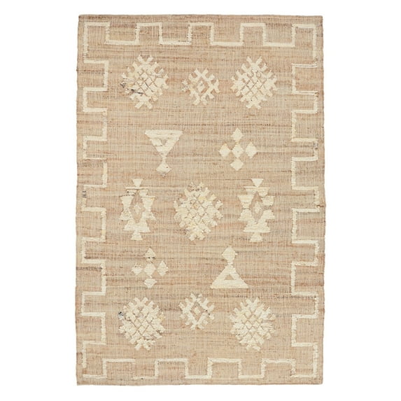 Roh 8 x 10 Large Handwoven Area Rug, Tribal Style Art Design, Ivory, Brown