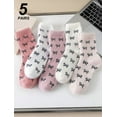 thumbnail image 1 of Rohajshop Women's Thick, Warm Fuzzy Socks With Bow Design, 5-Pack Comfort, Breathable, Cute Casual Fluffy Ankle Socks, 1 of 9
