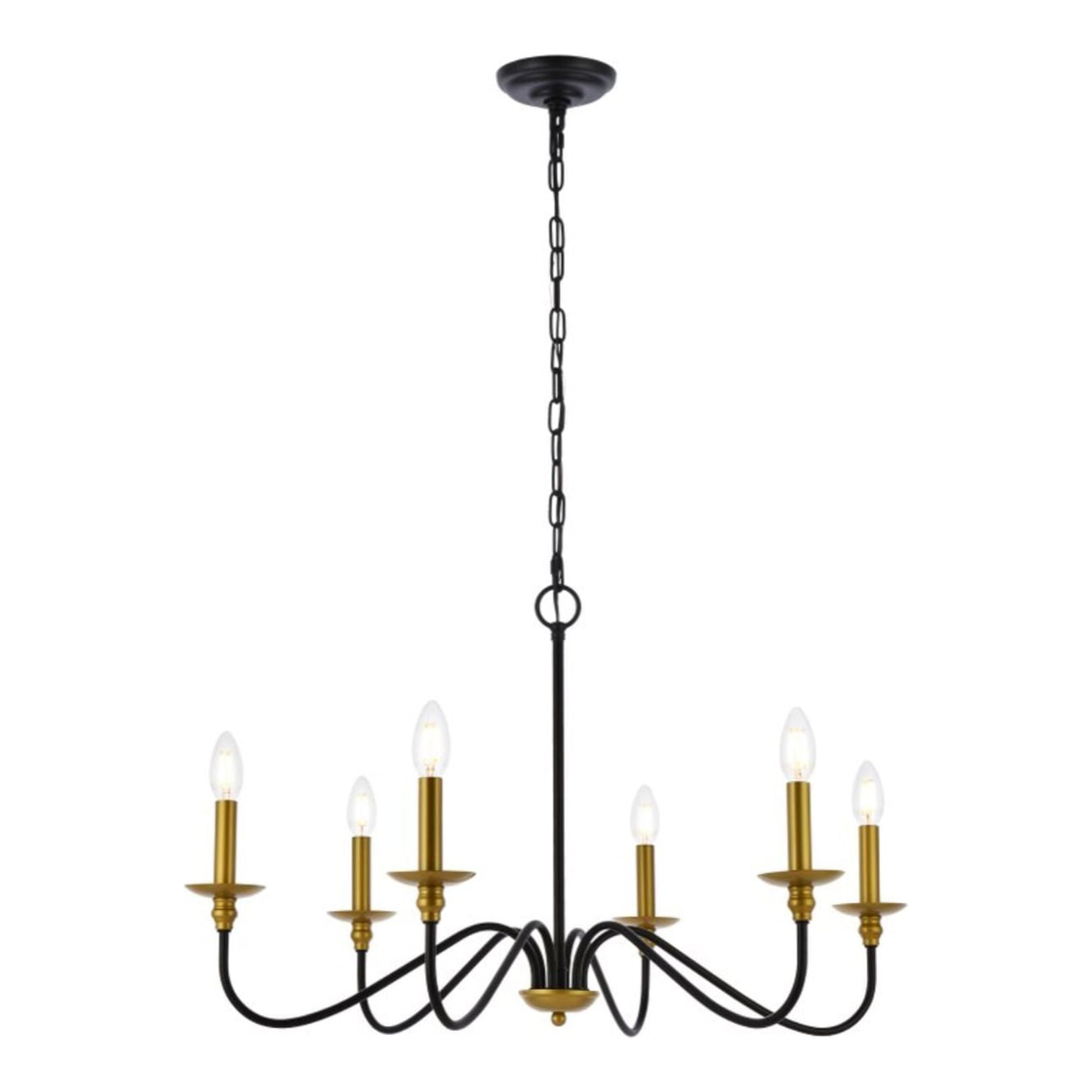 Rohan Matte Black and Brass 30" Adjustable Height Chandelier