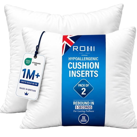 Rohi Set of 2 Hypoallergic Cushion Inners Pads (Pack of 2) 22" x 22" (55cm x 55cm) Cushion Inserts Decorative Square Cushion Stuffer for Sofa Couch Cushions