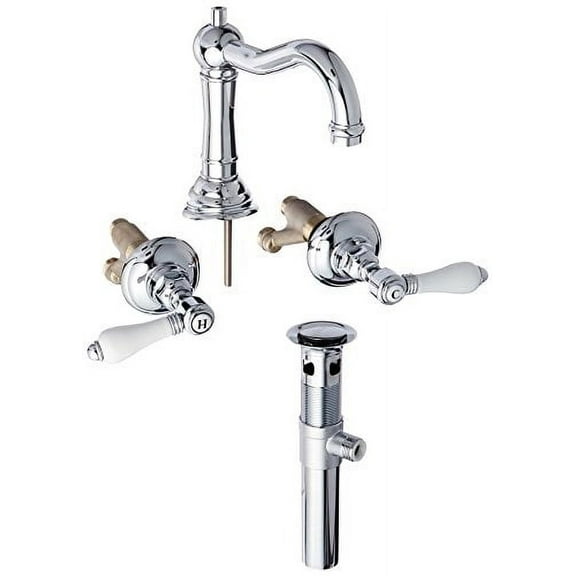 Rohl A1409LPAPC-2 Polished Chrome Country Bath Widespread with Porcelain Lever Handles and Pop-Up Drain