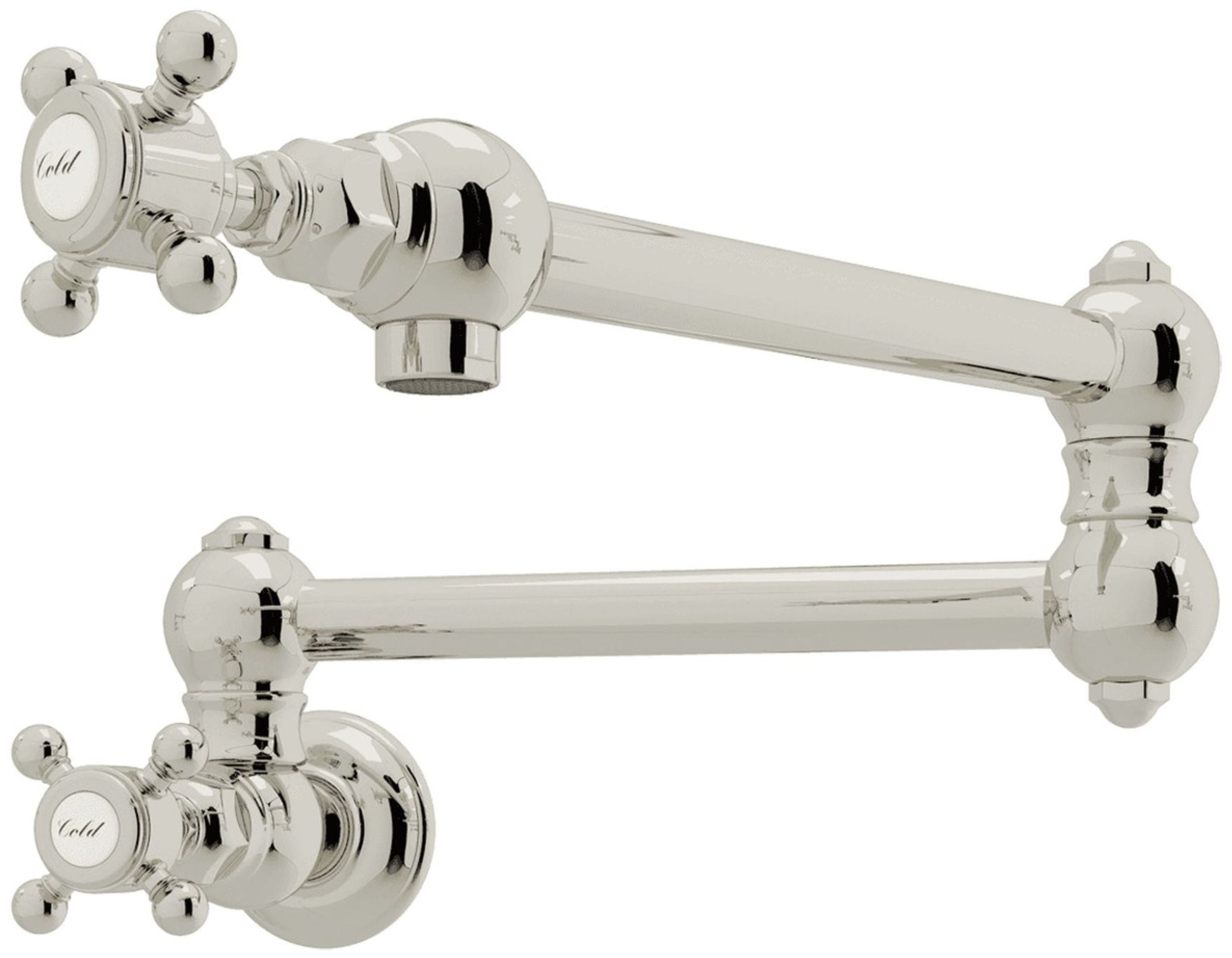 Rohl A1451XMPN-2 Polished Chrome Country Kitchen Wall Mounted Pot Filler Faucet with Metal Cross Handles and Dual Shut Off