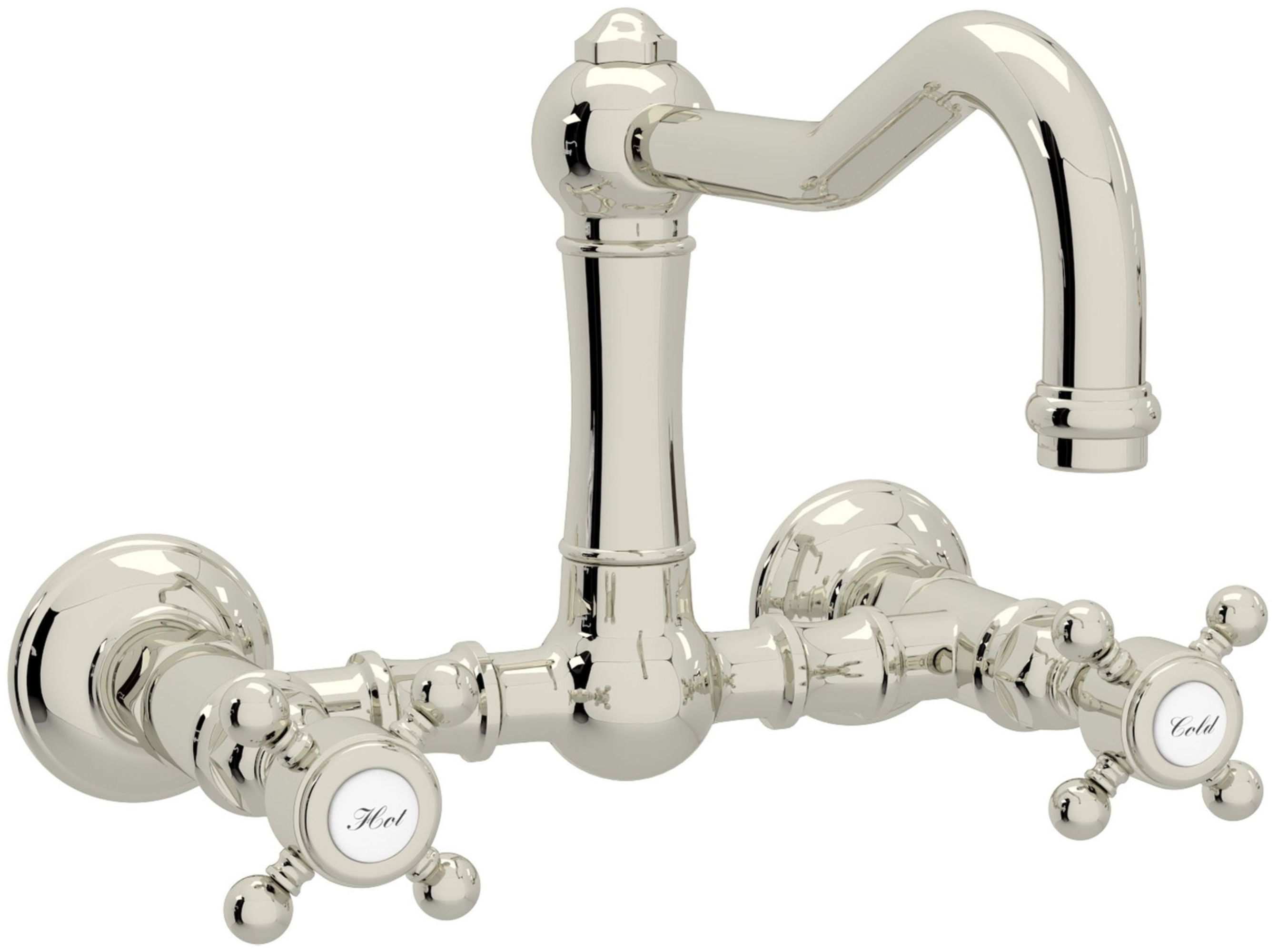 Polished Nickel Wall Mounted Kitchen Faucet with Cross Handles