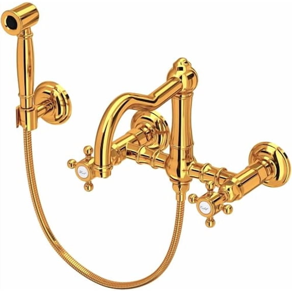 Rohl Acqui Wall Mount Bridge Kitchen Faucet With Sidespray And Column Spout in Italian Brass - A1456XMWSIB-2