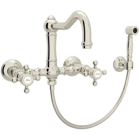Rohl A1456xmws-2 Acqui 1.5 GPM Wall Mounted Widespread Bridge Kitchen Faucet - Nickel