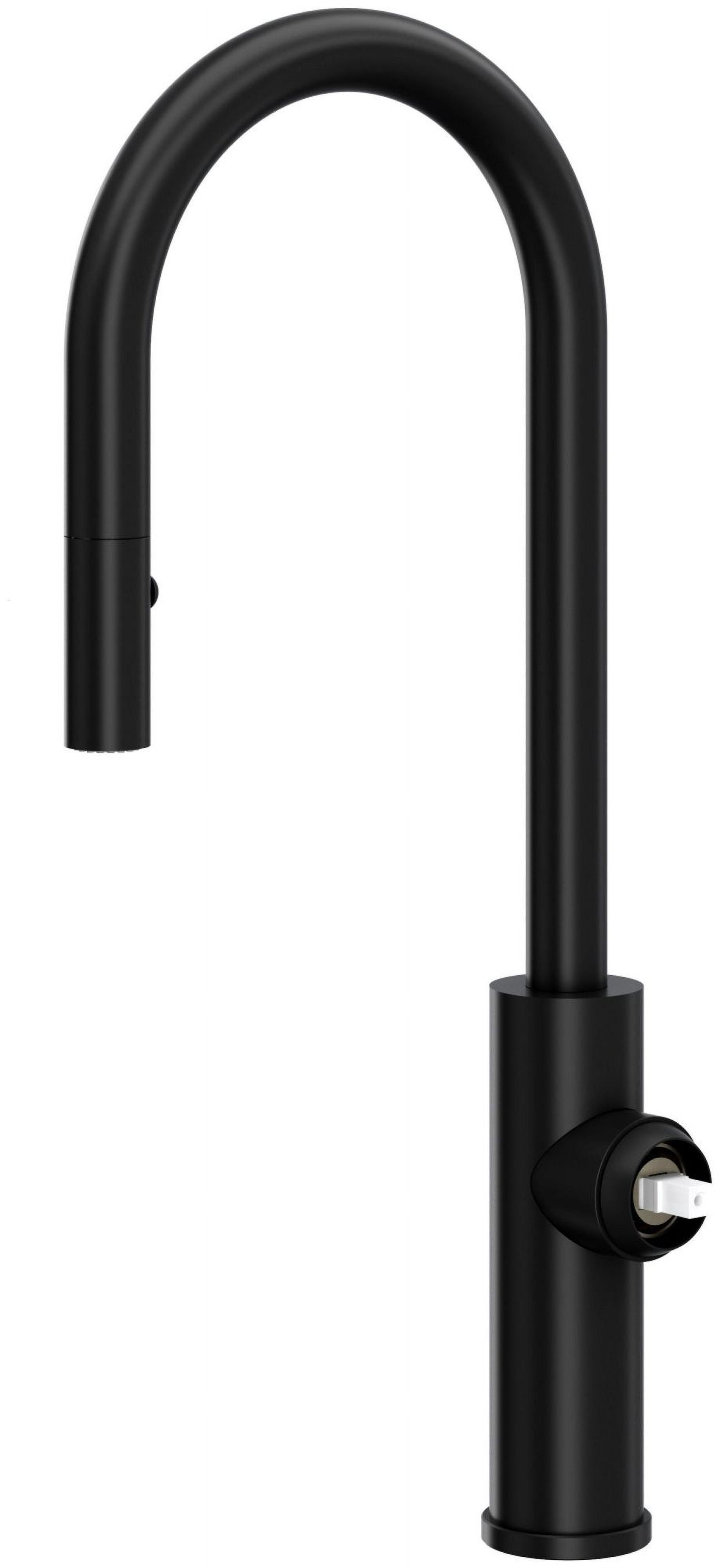 Matte Black Brass Pull-Down Kitchen Faucet with C-Spout