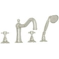 thumbnail image 1 of Rohl Italian Bath Acqui Four Hole Deck Mounted Tub Filler In Polished Nickel With Cross Handles Column Spout And Single Function Brass Handshower With, 1 of 2
