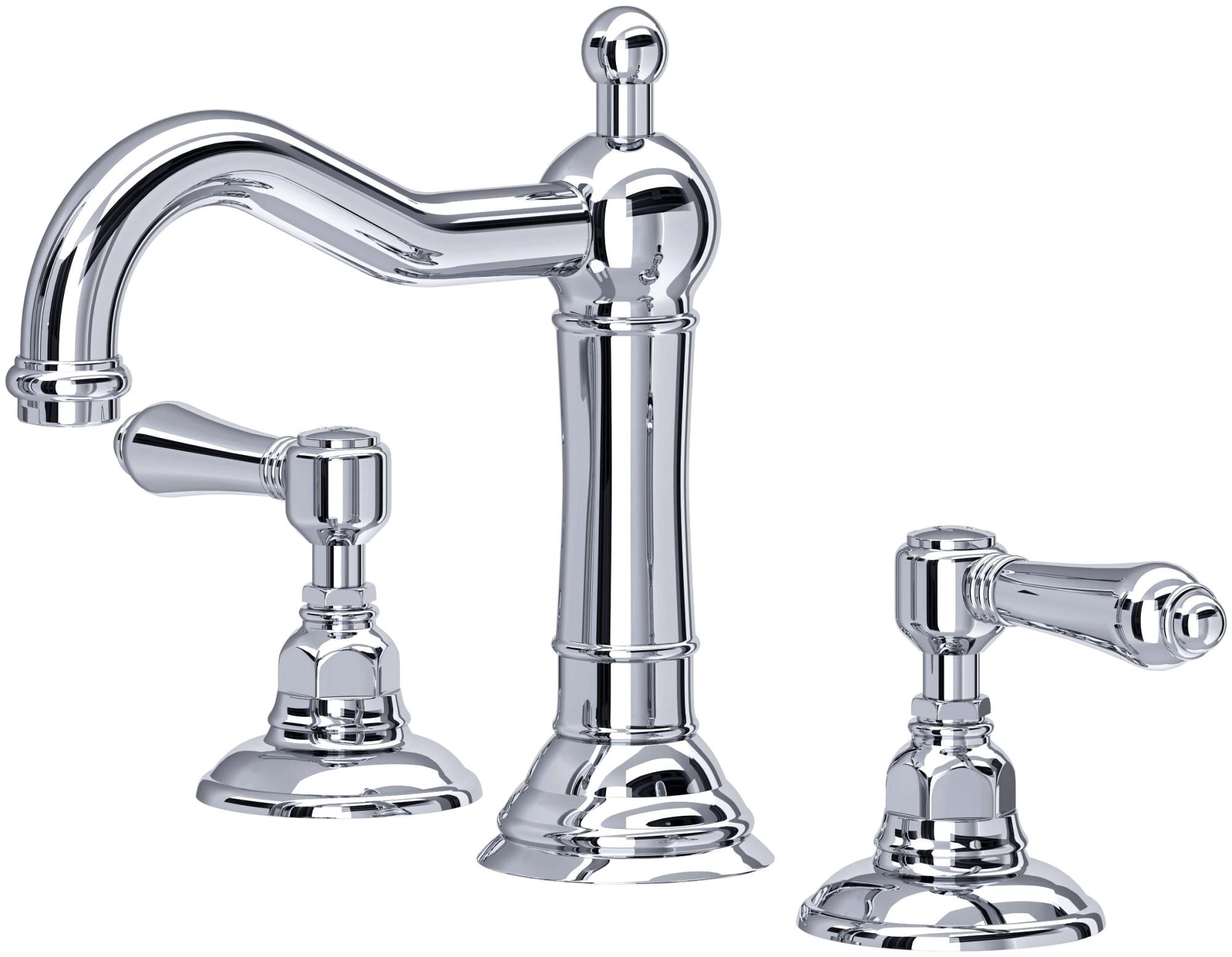 Rohl Italian Bath Acqui Widespread Lavatory Faucet In Polished Chrome With Metal Levers Pop-Up And Column Spout