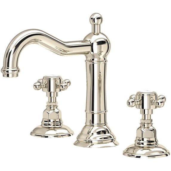 Rohl Italian Bath Acqui Widespread Lavatory Faucet In Polished Nickel With Cross Handles Pop-Up And Column Spout