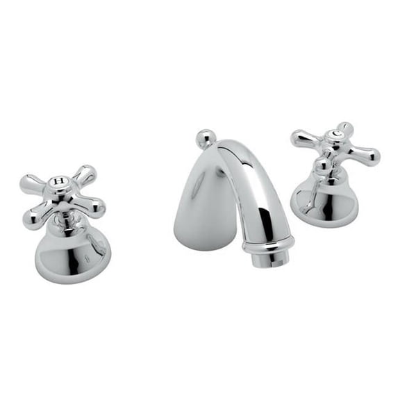 Rohl Italian Bath Verona Three Hole Widespread Lavatory Faucet In Polished Chrome With Cross Handles Pop-Up And Tapered "C" Spout