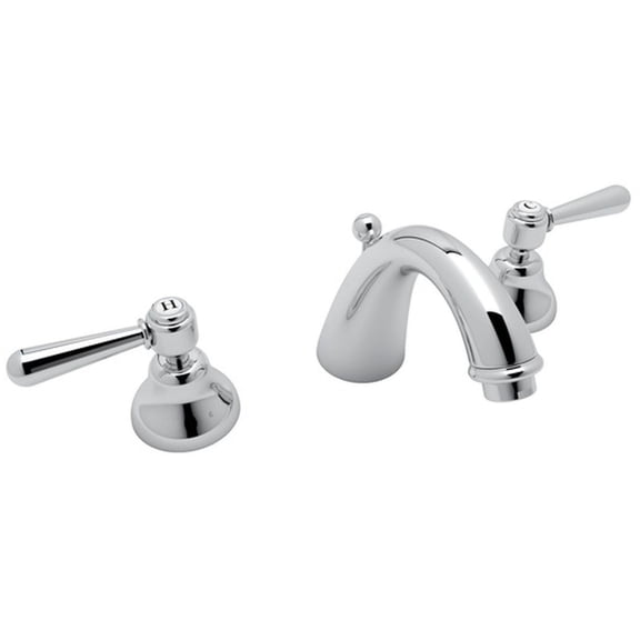Rohl Italian Bath Verona Three Hole Widespread Lavatory Faucet In Polished Chrome With Metal Levers Pop-Up And Tapered "C" Spout