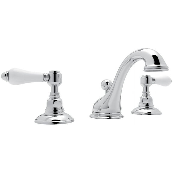 Rohl Italian Bath Viaggio Widespread Lavatory Faucet In Polished Chrome With Porcelain Levers Pop-Up And "C" Spout